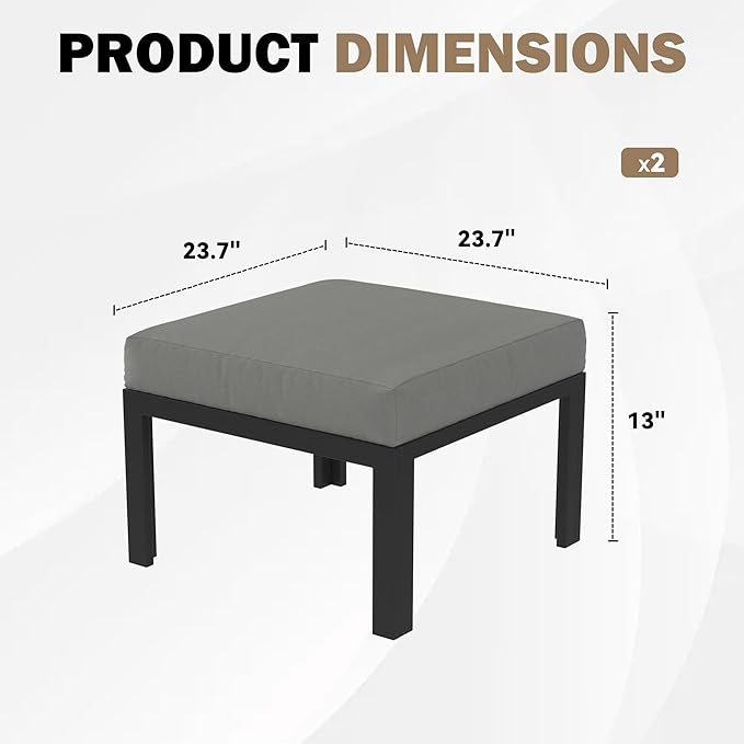 HOMREST Metal Outdoor Ottoman, 2-Piece Aluminum Footstool w/Removable Cushion, Multipurpose Footrest Stool Additional Seating, Set of 2 Outdoor Ottomans for Patio Deck (Dark Grey) HOMREST