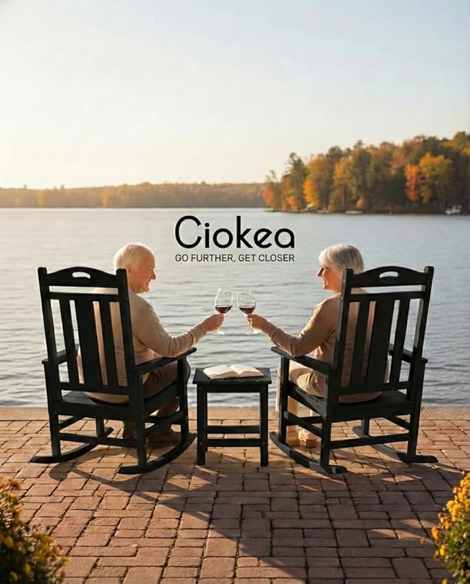 Ciokea Oversized Outdoor Rocking Chair, 380lbs Heavy-Duty Large Patio Rocker, Weather Resistant & Anti-Fade Porch Chair, High Back Cozy Rocking Chair for Outside, Fire Pit, Deck, Garden, Black CIOKEA