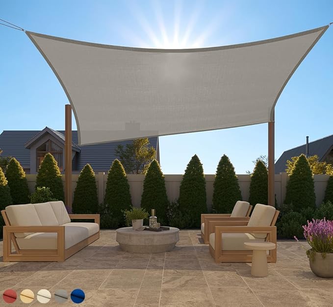 GORILLA GRIP Heavy Duty Sun Shade, UV Protection Fade Tear and Rust Resistant Rectangle Sunshade Canopy, Curved Edges Blocks Sunlight, Breathable Sail, Outdoor Patio, Lawn Garden, 8x10 FT Gray GorillaGrip