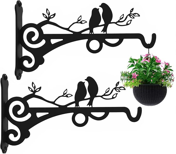 Multipurpose Hanging Basket Plant Brackets Outdoor Indoor, Heavy Duty Solid Steel Plant Hangers, Wall Mounted Lantern Hooks for Garden Plants Flower Light Bird Feeder Pack of 2 Qktxktzy