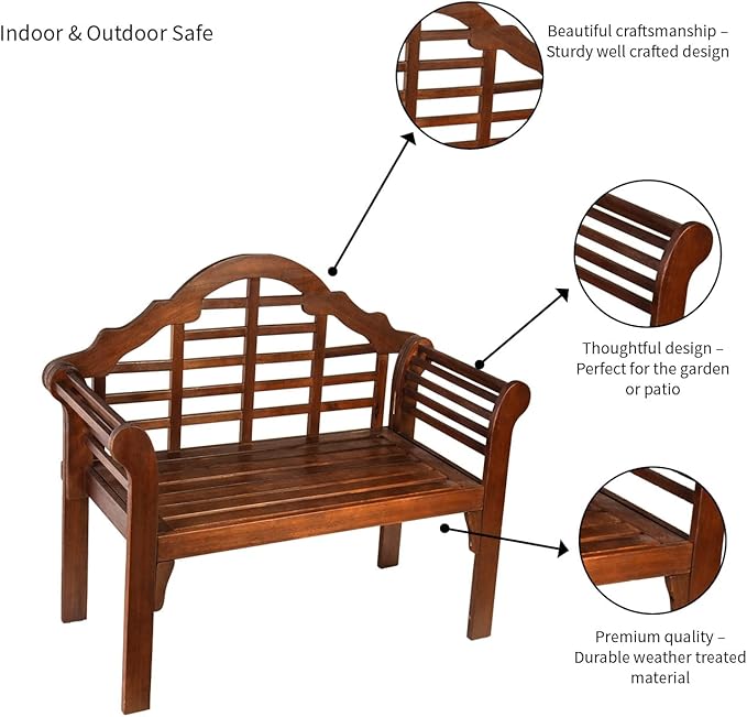 Plow & Hearth Weatherproof Lutyens Eucalyptus Wood Garden Bench | Foldable Patio Benches | Outdoor Furniture Seating for Porch Park Deck | Natural PlowHearth