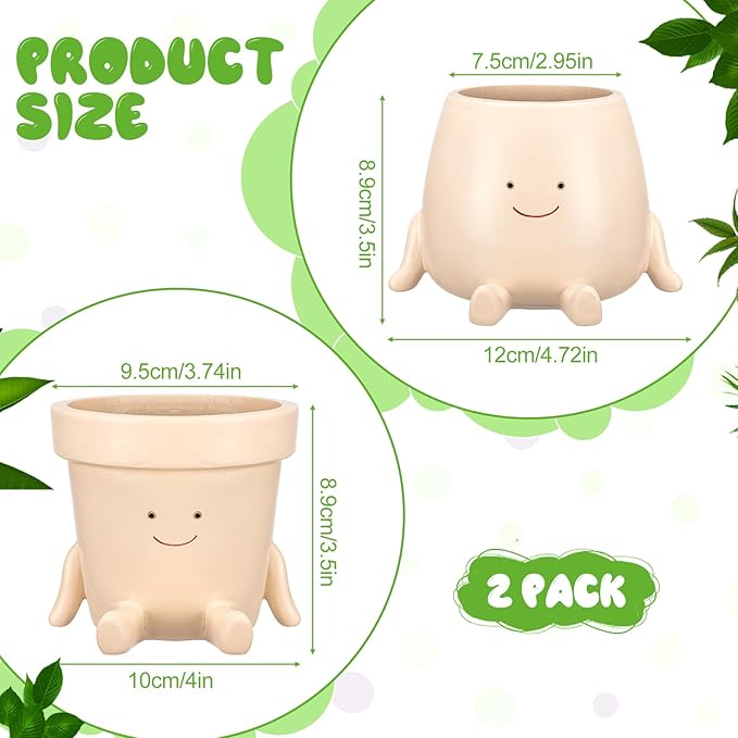 Domensi 2 Pcs Swing Hanging Planter Cute Smile Flower Face Pot Indoor Outdoor Pots for Succulent String of Pearls Plants Plant Ideal Gifts for Christmas Birthday(Sit Mixed Shapes,Small) Domensi