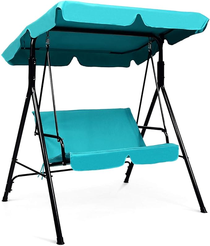 Tangkula 2 Person Porch Swing, Outdoor Swing with Removable Cushions, Solid Steel Structure, Patio Swing with Adjustable Canopy for Porch, Backyard, Garden, Balcony Turquoise TANGKULA