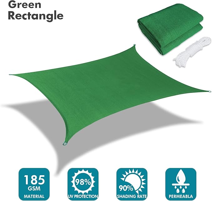KANAGAWA 14'X18' Dark Green Custom Size Sun Shade Sail Rectangle UV Block Canopy Cover for Patio Backyard Lawn Garden Outdoor (Customized Available) KANAGAWA