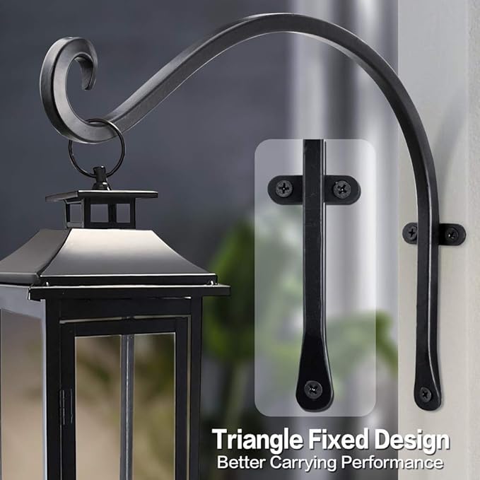 Qiang Ni Bird Feeder Hanger: 12-Inch Wall-Mounted Plant Bracket Outdoor - 4 Pieces Black Plant Hooks for Hanging Flower Baskets QiangNi