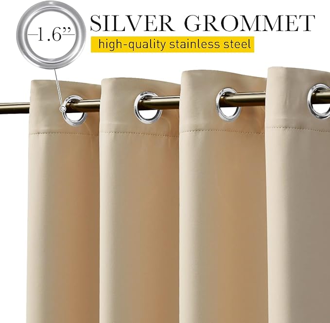 NICETOWN 2 Panels Outdoor Curtains for Patio Waterproof & Windproof, Grommet & Back Tab on Top & Bottom Weighted Drapes Keep Sun/Rain Out with Bouns Rope for Deck, Biscotti Beige, W52 x L108 NICETOWN