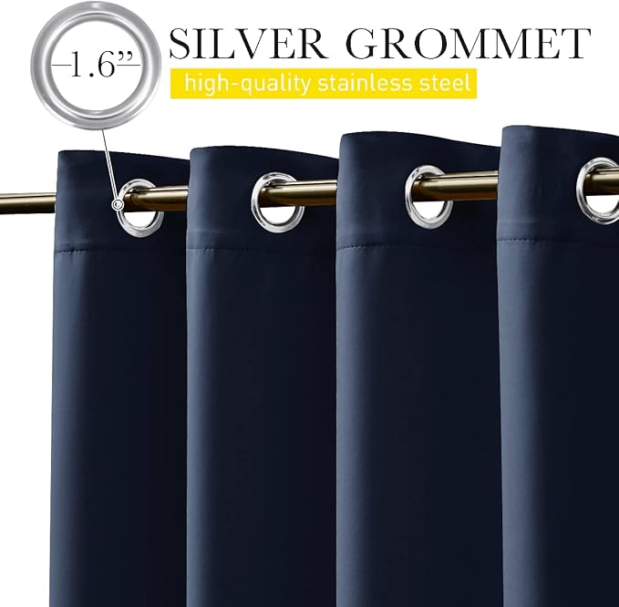 NICETOWN 2 Panels Fixed Outdoor Curtains for Patio Waterproof, Top & Bottom Grommet & Back Tab Windproof Drapes Thermal Insulated Blackout Outdoor Drapes for Gazebo, W52 x L72, Navy Blue, 2 Panels NICETOWN