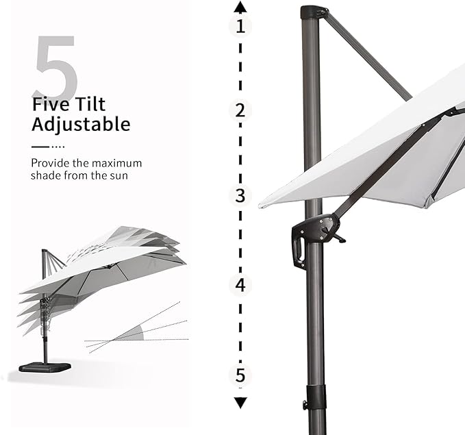 PURPLE LEAF 10' X 13' Patio Umbrella Outdoor Cantilever Rectangle Umbrella Aluminum Offset Umbrella with 360-degree Rotation for Garden Deck Pool Patio White PURPLELEAF