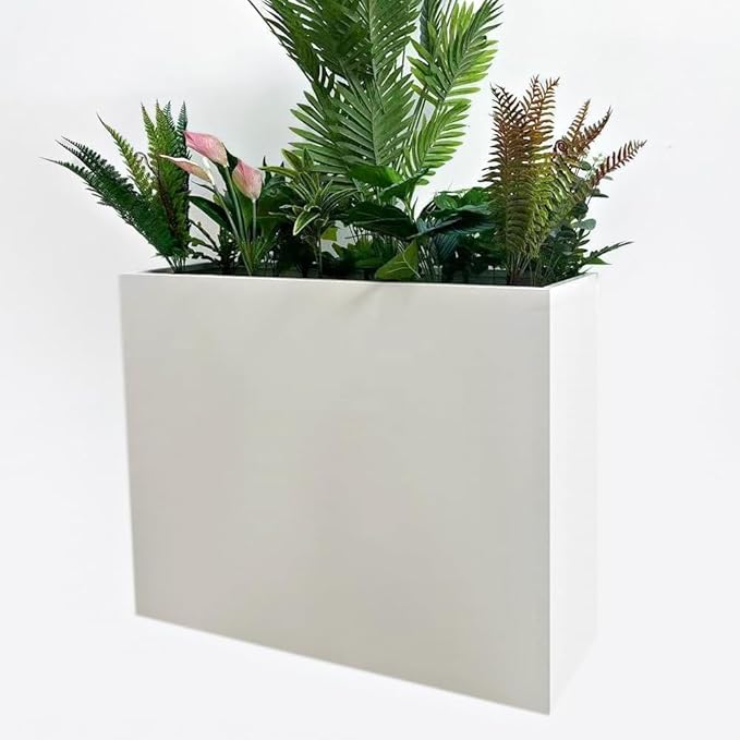38" L x 13" W x 30" H Metal Tall Rectangular Planter - Large Planter Box for Outdoor Patio/Porch Modern Design for Plants, Flowers, Garden,Spliced Flower Pot (White) MinCHI257