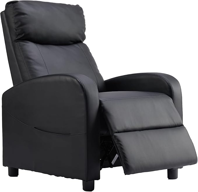 Sweetcrispy Recliner Chair PU Leather Recliner Sofa No Massage, Home Theater Seating with Lumbar Support, Adjustable Push Back Overstuffed High-Density Sponge Reclining for Living Room, Black Sweetcrispy