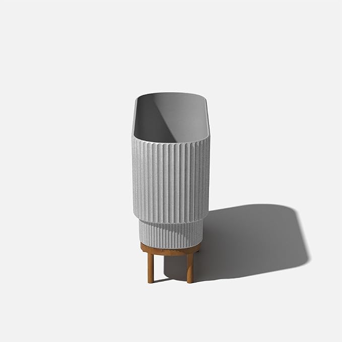 Veradek Demi Series Raised Long Planter for Indoor/Outdoor Use | Made from Plastic & Stone w/Wooden Stand | Modern Patio Décor for Flowers/Shrubs VeradekOutdoor