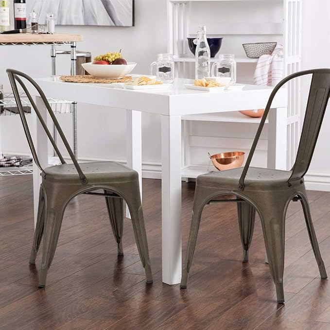 FDW | Set of 4 Metal Dining Chairs | Bronze | Stackable Tolix Side Chairs with Backrest | Scratch-Resistant | Non-Slip Feet | Indoor/Outdoor Use | 330 lbs Capacity | Ideal for Kitchen & Restaurant FDW