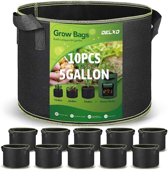 Delxo Garden Grow Bags 5 Gallon 10Pack Reusable Plant Growing Bags Fabric Pots for Planting Vegetable Delxo