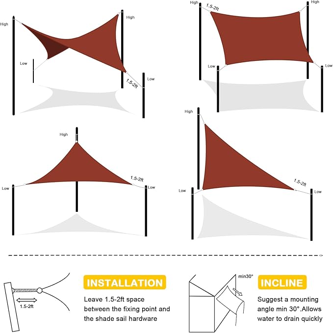 Artpuch Waterproof Sun Shade Sail, 10'x10' Rust Red Rectangular, UV Resistant Rain Canopy, Curved Edges Shade Cloth for Outdoor Patio, Deck, Yard Artpuch