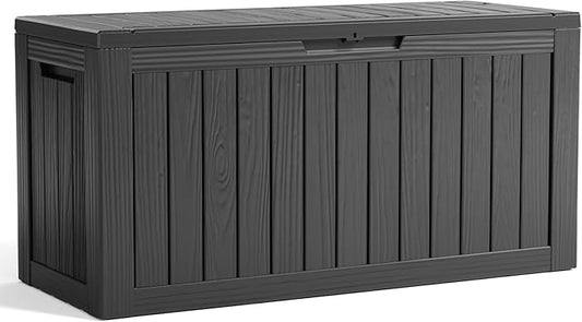 EasyUp 80 Gallon Resin Deck Box Storage Outdoor Waterproof Boxes Lockable UV Resistant Container for Patio Furniture Cushions Pool Supplies Garden Tool, Equipment Outside Storage Delivery, Black EASYUP