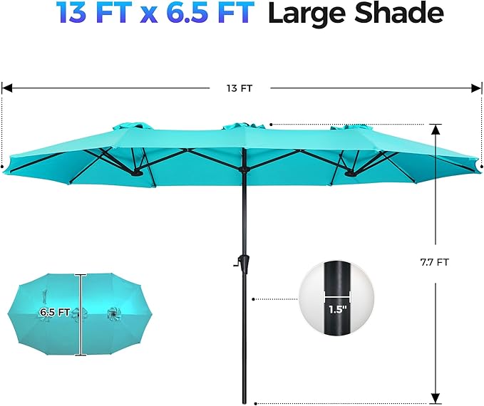 SUPERJARE 13FT Outdoor Umbrella for Patio, Double sided Pool Umbrellas with Fade Resistant Canopy, Large Table Umbrella for Deck, Market, Backyard - Light Blue SUPERJARE