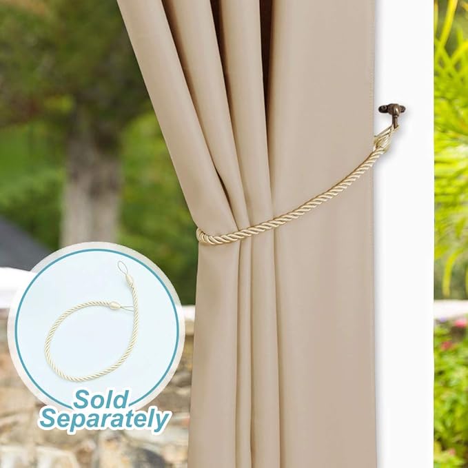 NICETOWN Outdoor Curtain for Patio Waterproof, Rustproof Grommet Outdoor Living/Room Divider Thermal Insulated Extra Wide and Long Drape for Balcony/Cabana, Biscotti Beige, 1 Panel, W100 x L108 NICETOWN