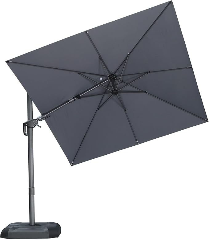PURPLE LEAF 8' X 8' Left-right Tilting Patio Umbrella Outdoor Cantilever Swivel Square Umbrella Aluminum Offset Umbrella with 360-degree Rotation for Garden Deck Pool Patio Light Grey PURPLELEAF