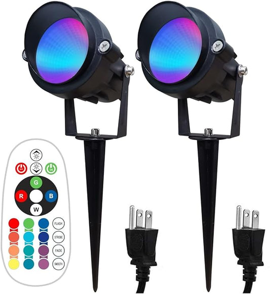 TOVEENEN Color LED Outdoor Landscape Spotlight - 120V 12W Waterproof Spot Lights for Christmas Halloween Yard House, 2 Pack TOVEENEN