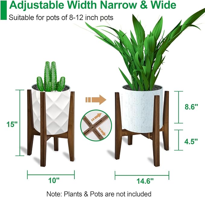 OERGKE Adjustable Plant Stand, Bamboo Mid Century Modern Indoor Plants Stands, Corner Flower Holder for Living Room, Fits 8 to 12 Inches Pots, (Pot & Plant Not Included)(Walnut, 1 Pack) OERGKE
