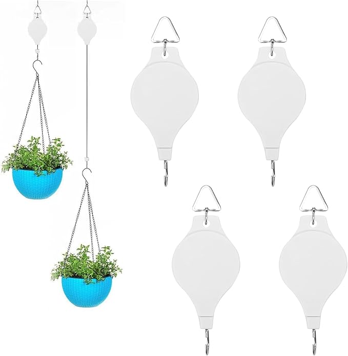 4PCS Plant Pulley Retractable Pulley Plant Hanger Hanging Flower Basket Hook Hanger for Garden Baskets Pots and Birds Feeder in Different Height Lower and Raise HOGXUAE