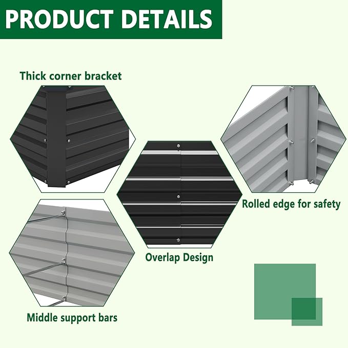 2 Pack 6x3x1FT Galvanized Raised Garden Beds Kit Outdoor Metal Gardening Planter Box for Vegetable Elevated Flower Herbs,Black Meberam