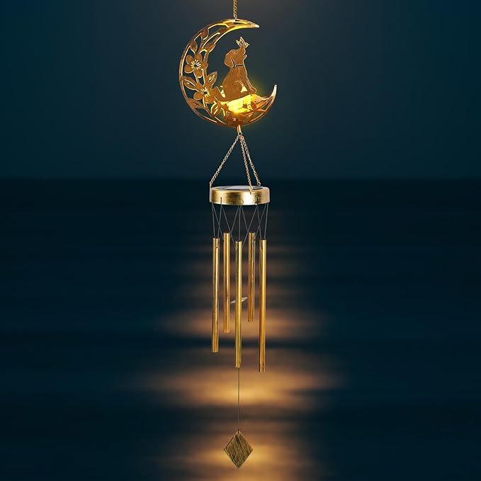 Moon Dog Wind Chime Outdoor, Handcrafted Metal Garden Wind Chimes with Dog & Moon Charms, Soothing Wind Bells for Patio Porch Decor, Weatherproof Gift for Lovers & Pet Owners Rootora