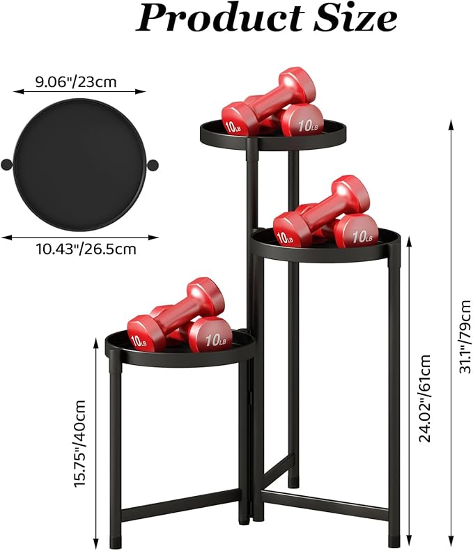 Plant Stand indoor outdoor-3 Tier black Tall Metal Flower Pot Holder 9in Wide Potted Display Rack - Heavy Duty Corner Plant Shelf for Patio Garden Balcony Living Bedroom Room Atpddpey