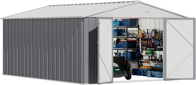 Devoko 10x12 FT Outdoor Storage Shed, Large Metal Storage Sheds with Lockable Door, Utility Garden Tool Shed with Sloping Roof, Outside Steel Storage Sheds for Patio Lawn Backyard, Gray DEVOKO
