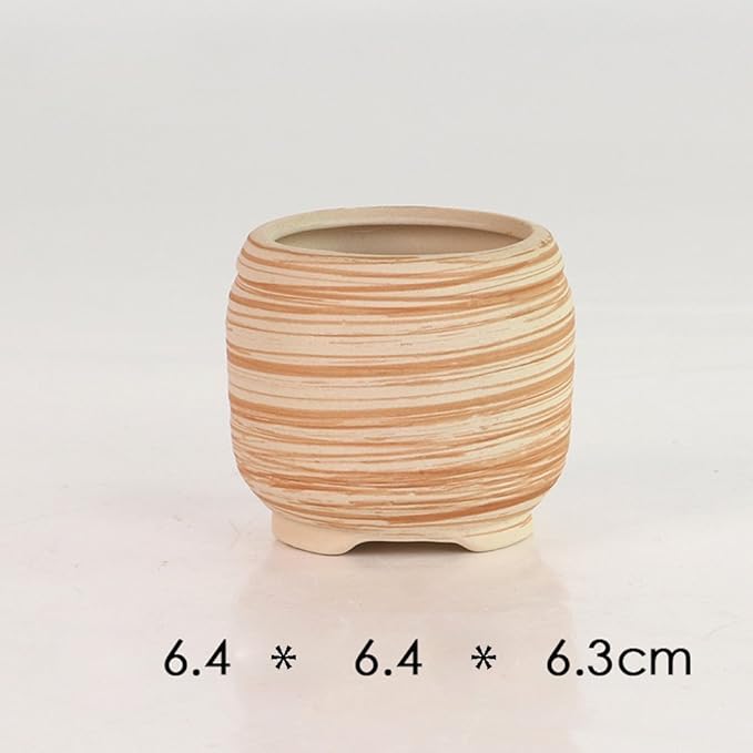 Sun-E 6 in Set 7.6 cm Ceramic Wooden Pattern Succulent Plant Pot Cactus Plant Pot Flower Pot Container Planter Gift Idea SUN-E+SE