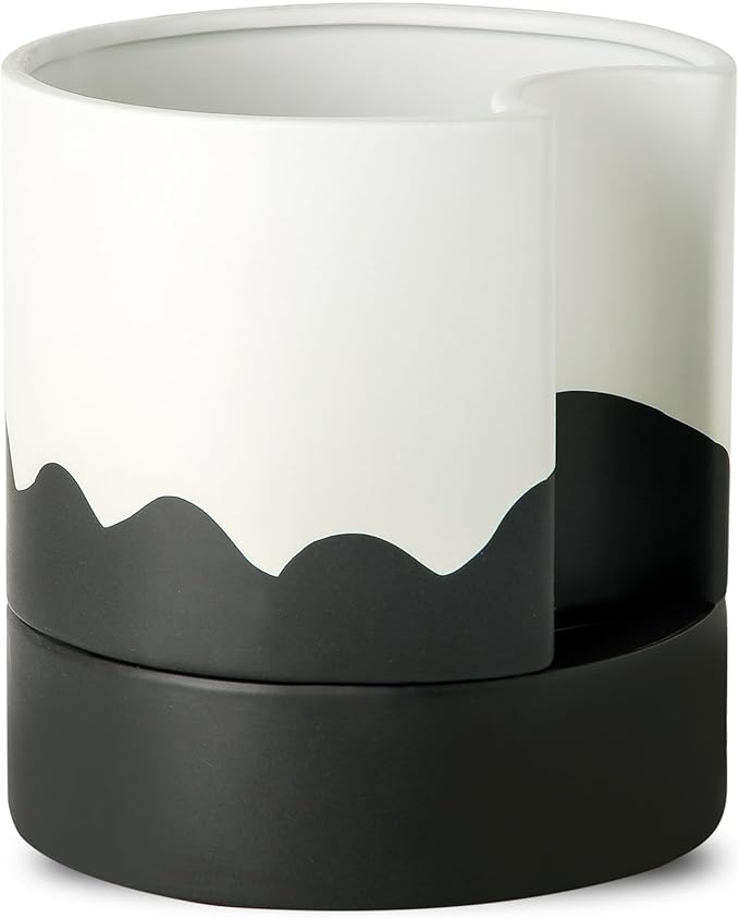 Nihow Self Watering Plant Pot: 8 Inch Ceramic Planter with Drainage Hole & Water Storage Plus for Indoor & Outdoor Plants - Cylinder Round Flower Pot for Succulent/Herbs/Violets - White & Wave Black Nihow