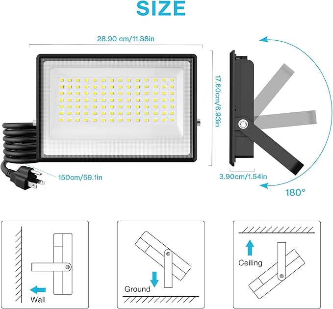 Olafus 2 Pack 130W LED Flood Light Outdoor, 13000lm LED Work Light with Plug, IP66 Waterproof Exterior Security Lights, 6500K Daylight White Outside Floodlights for Playground Yard Stadium Lawn Olafus