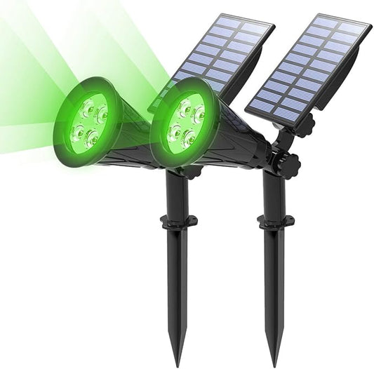 T-SUN Green Solar Spotlights, Green Solar Lights Outdoor, Auto-ON/Off 180°Angle Adjustable Solar Lights for Tree, Patio, Yard, Garden, Driveway, Pool Area (Green-2pack) T-SUN