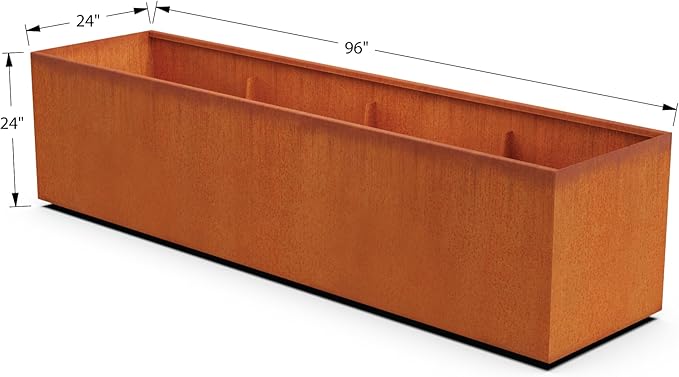Plantercraft Large Rectangular Planters for Outdoor Plants 8 FT | Extra Large Corten Steel Planters, 96-Inch Metal Planter Rectangle for Commercial & Residential Landscapes, Fully Assembled Plantercraft