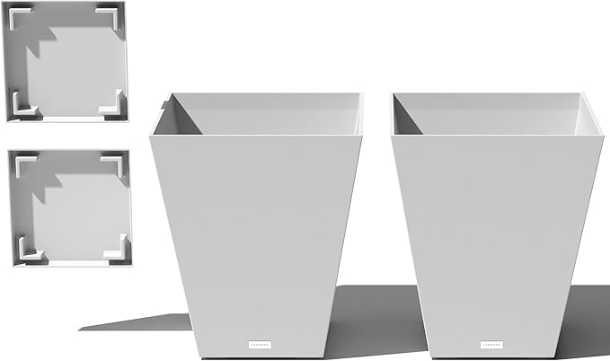 Veradek Nobleton Indoor/Outdoor Wide Square Planter (White, 22 inch - 2 Pack with 2 Saucer Trays) VeradekOutdoor