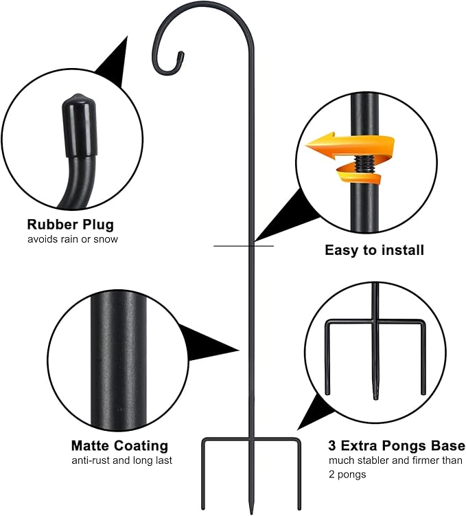 FEED GARDEN Adjustable 32 Inch Shepherd Hooks Thick Rust Resistant Steel Shepard Hooks for Outdoor Hanging Lanterns, Bird Feeders, Solar Lights, Weddings Decor 4 Pack FEEDGARDEN