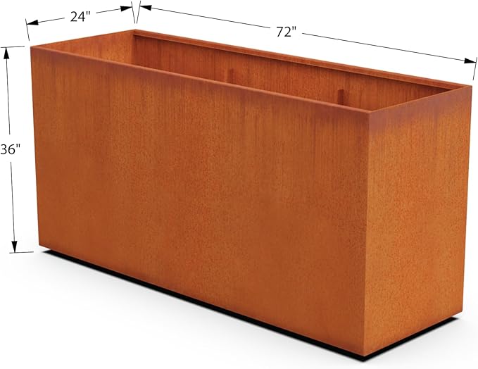 Plantercraft Extra Large Rectangular Planter for Outdoor Plants – 72x24x36 Corten Steel Planter Box for Patios, Decks & Privacy Screens | Heavy Duty Metal Planter Rectangle Plantercraft