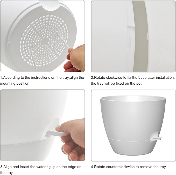 12 Inch Large Self Watering Pots, Flower Pots with Multi-Mesh Drainage Holes and Saucer, Planters for Indoor and Outdoor Garden Plants (White) Rootora