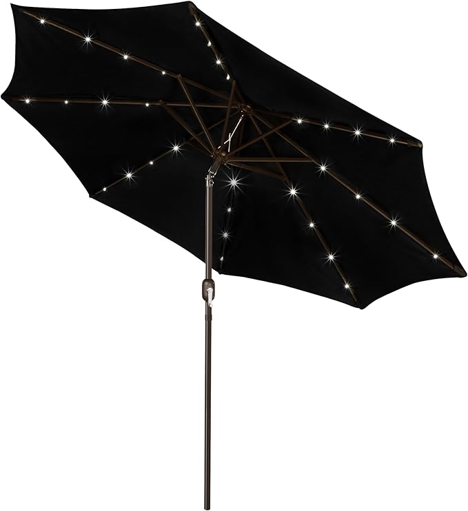 Blissun 9 ft Solar Umbrella, 32 LED Lighted Patio Umbrella, Table Market Umbrella, Outdoor Umbrella for Garden, Deck, Backyard, Pool and Beach (Black) Blissun