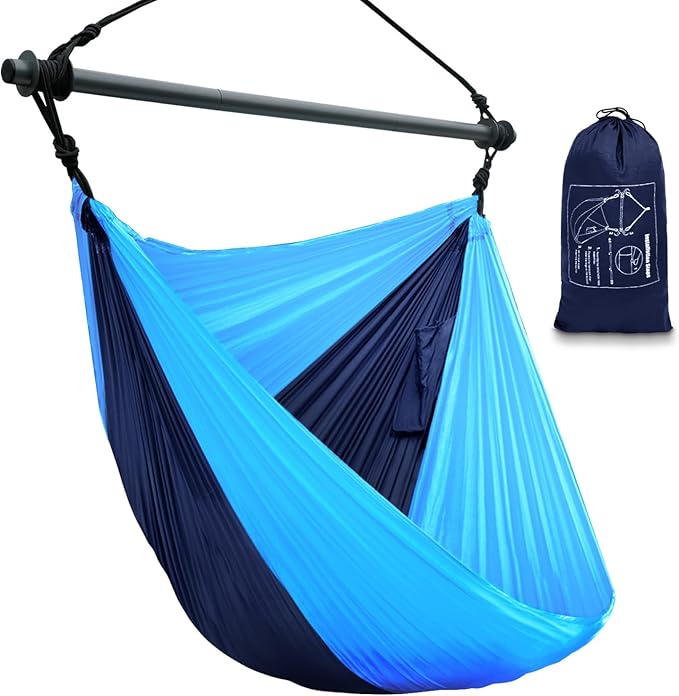 Hammock Chair, Portable Outdoor Hanging Rope Swing, Max 500 Lbs, Collapsible and Lightweight Nylon Parachute Hammocks Chair for Indoor, Backpacking, Travel, Backyard, Patio, Hiking (Navy,Blue) Konosnd