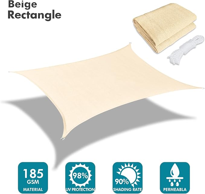 KANAGAWA 22'X24' Cream Custom Size Sun Shade Sail Rectangle UV Block Canopy Cover for Patio Backyard Lawn Garden Outdoor (Customized Available) KANAGAWA