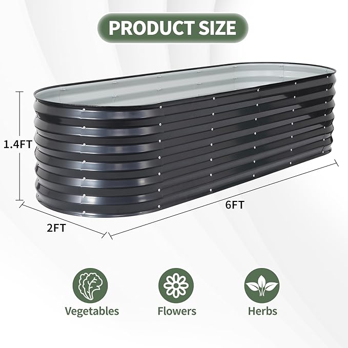 1MORE Galvanized Raised Garden Bed- Planter Garden Boxes Outdoor, Raised Beds for Gardening, 6x2x1.4ft Metal Garden Bed Kit for Vegetables Flower, Planter Raised Bed with Protective Tape.Grey-2pcs 1MORE