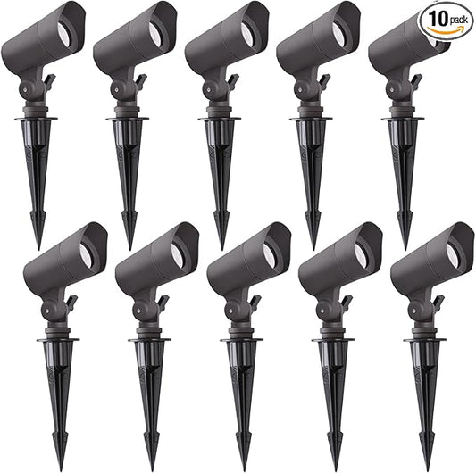 E ENERGETIC LIGHTING LED Landscape Lights with Connectors, 12V Low Voltage, Warm White 3000k, 4W, 175LM, Outdoor Waterproof Garden Pathway Lights Wall Tree Flag Spotlights with Spike Stand, 10 Pack EENERGETICLIGHTING
