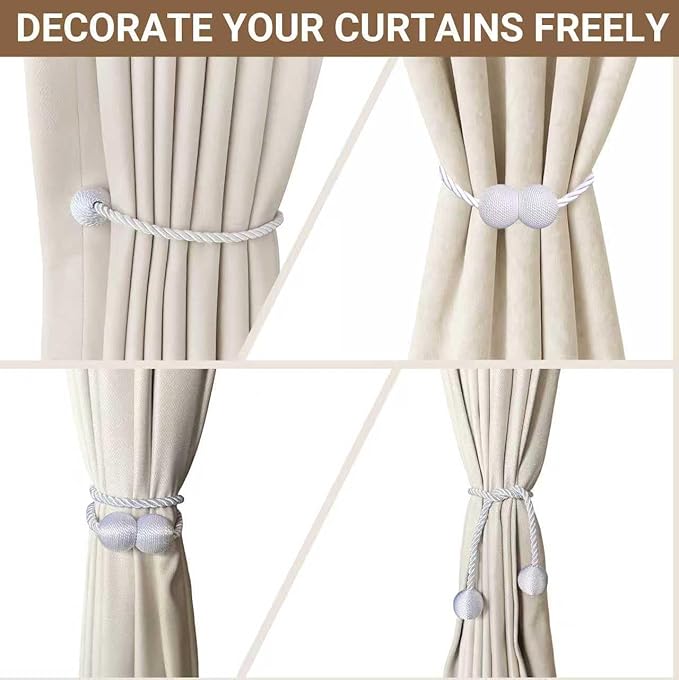 Hion Magnetic Curtain Tiebacks White 2pcs, Curtain Tiebacks Buckles Holdbacks Holders Hooks Clip for Home Bedroom Office Decorative Curtain Hion