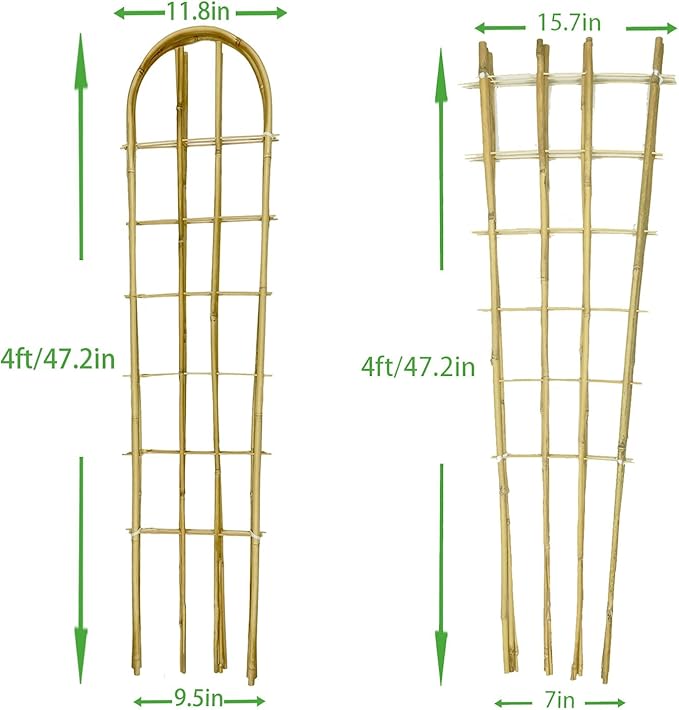 Natural Bamboo Trellis, 4Feet,Fan-Shaped+U-Shape,4Pack,Plant Support Trellis for Outdoor and Indoor Potted Climbing Plants,Vegetables, Cucumber, Tomato, Hoya, GUANGYE
