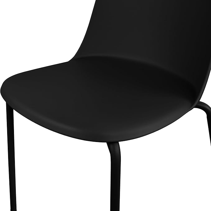 2xhome Modern Stackable Armless Dining Chair, Plastic Shell Seat with Metal Legs for Indoor Outdoor Home Kitchen Patio Cafe, Black 2xhome
