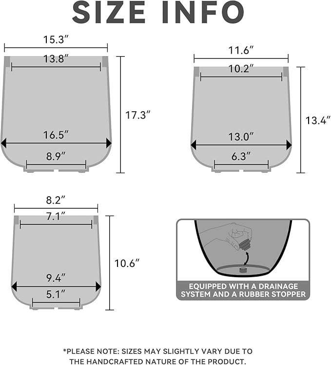 Kante 15.3"+11.6"+8.2" Dia Round Concrete Planter, Large Outdoor Indoor Planter Pots Containers with Drainage Holes and Rubber Plug for Home Garden Patio, Gray Concrete Kante