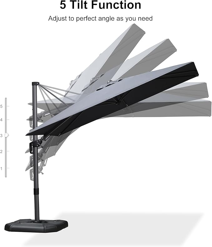 PURPLE LEAF 6.5' X 10' Left-right Tilt Patio Umbrella Outdoor Cantilever Swivel Rectangle Umbrella Aluminum Offset Umbrella with 360-degree Rotation for Garden Deck Pool Patio Grey PURPLELEAF