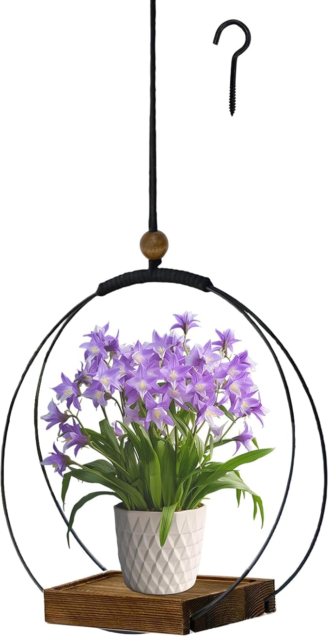 Hanging Planter for Indoor Plants, Black Plant Hanger Indoor with Sturdy Wood Base, Modern Boho Macrame Plant Hanger for 3-5.5 Inch Pot, Hanging Wall Ceiling Window Home Decor (Pots Not Included) hismocal