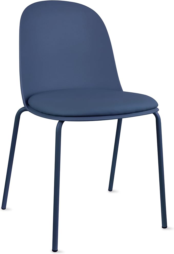 2xhome Parent Modern Stackable Armless Dining Chair | Plastic Shell Seat with Metal Legs | Indoor or Outdoor Use | Home Kitchen Patio (4, Blue, Padded Seat) 2xhome